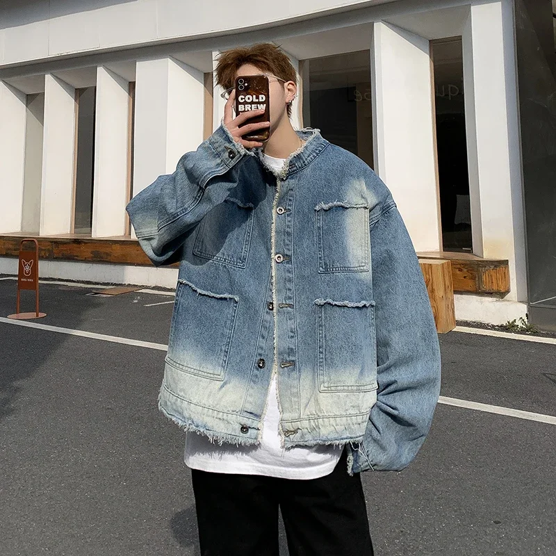Patchwork Jean Jacket - Amerikaanse Retro Hip Pop Raw Edge
