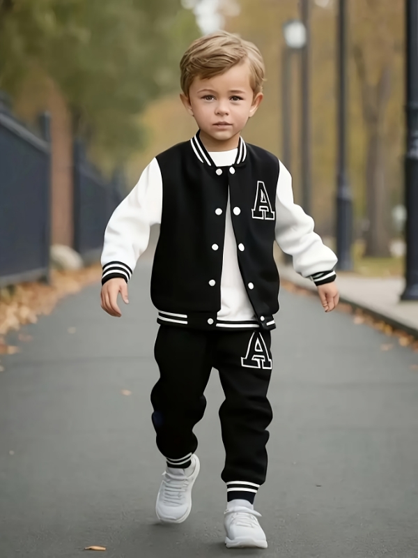 Varsity Jacket Wool - Tweedelige set met zwart-witte letter 
