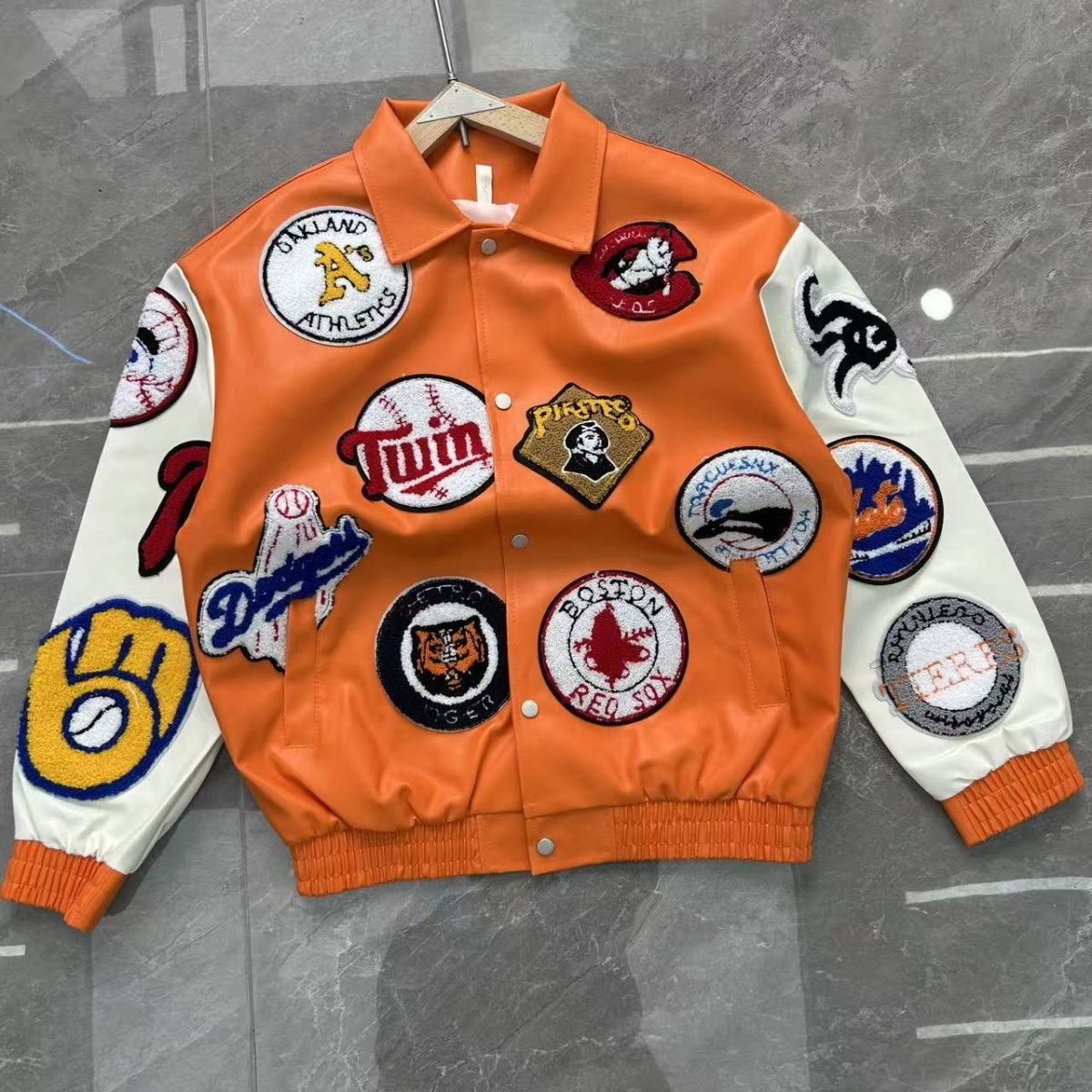 Varsity Jacket Wool - Amerikaanse retro motorjas met opdruk, herenjas