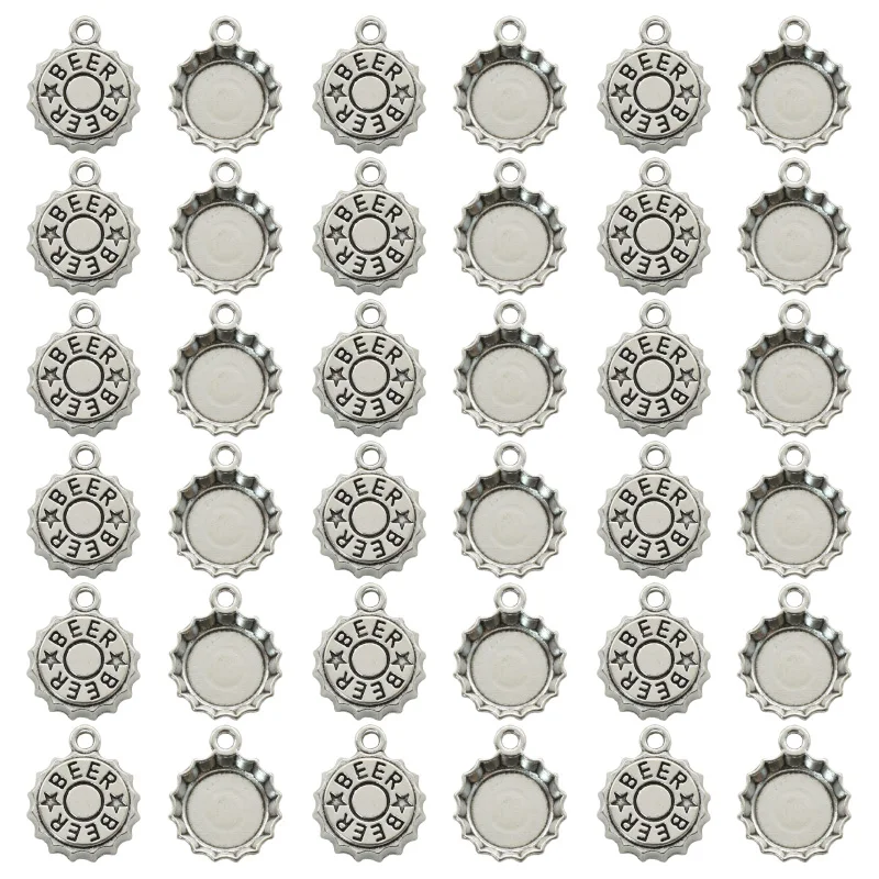 Vintage Fashion Earrings - 15 Stuks Antiek Verzilverd Bier Cap