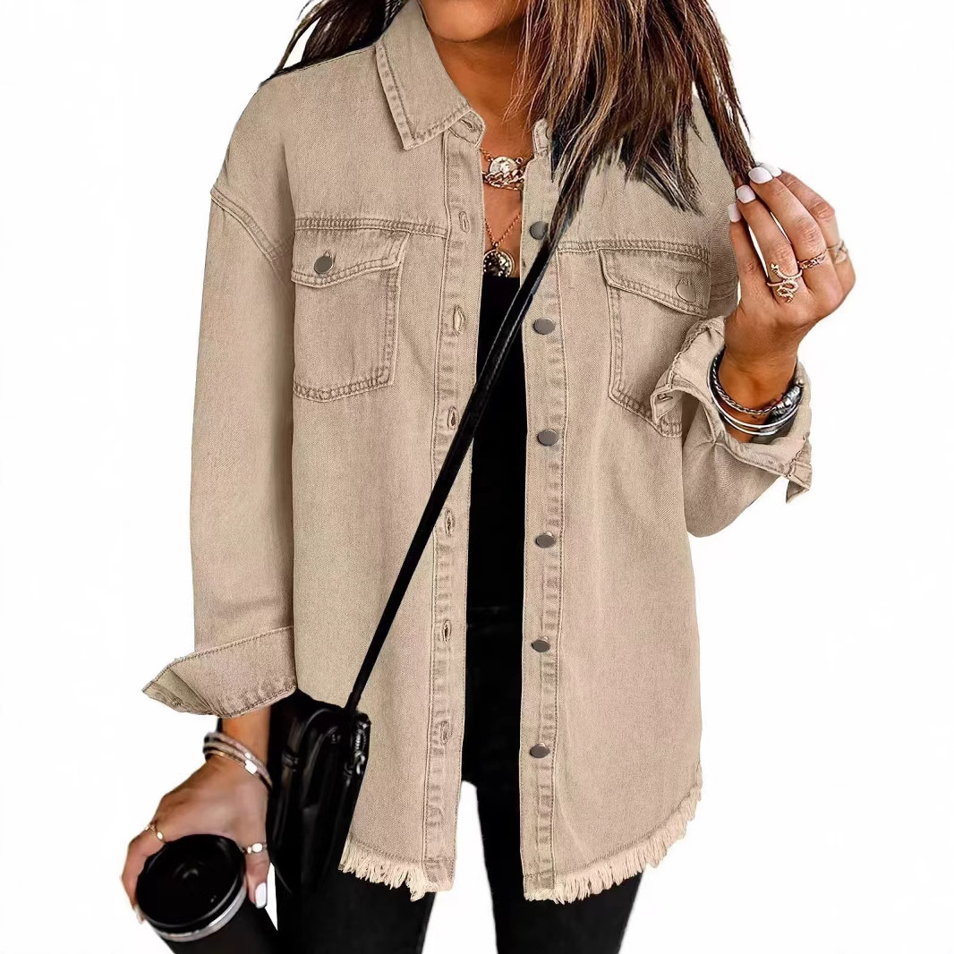 Patchwork Jean Jacket - Gewassen Denim Jas Dames Herfst Kwastje