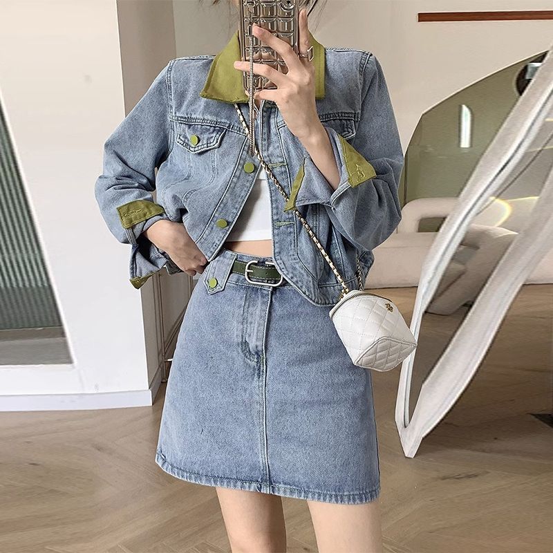 Patchwork Jean Jacket - Denim jassen minirokken tweedelige sets lente