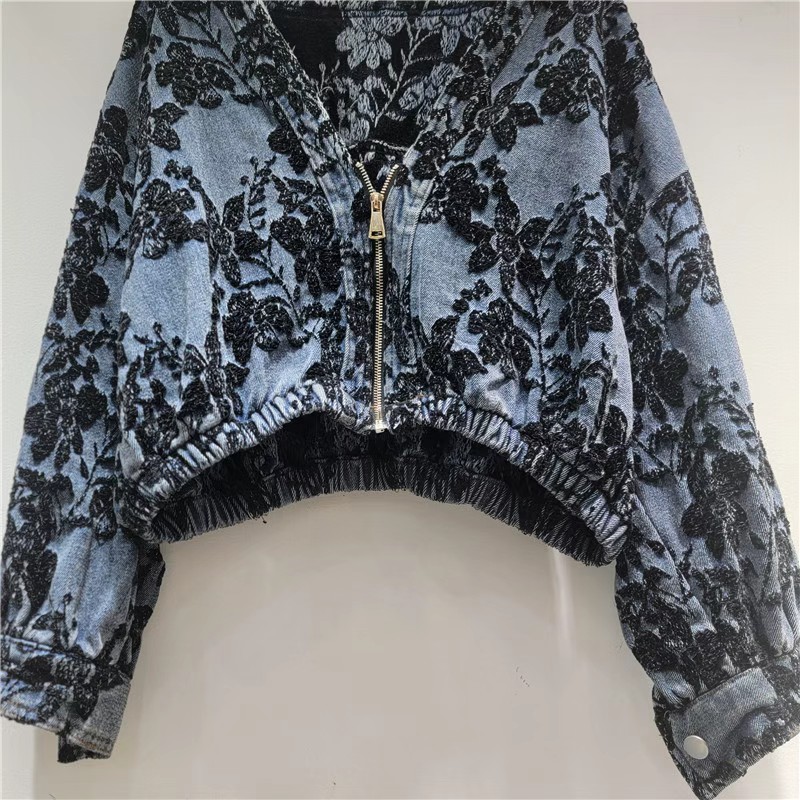 Patchwork Jean Jacket - Mode Jacquard Korte Denim Jas Vrouwen
