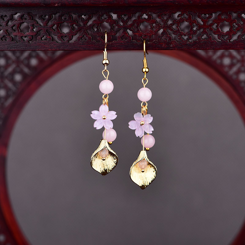 Vintage Fashion Earrings - Roze natuurlijke jade bloem oorbellen vintage