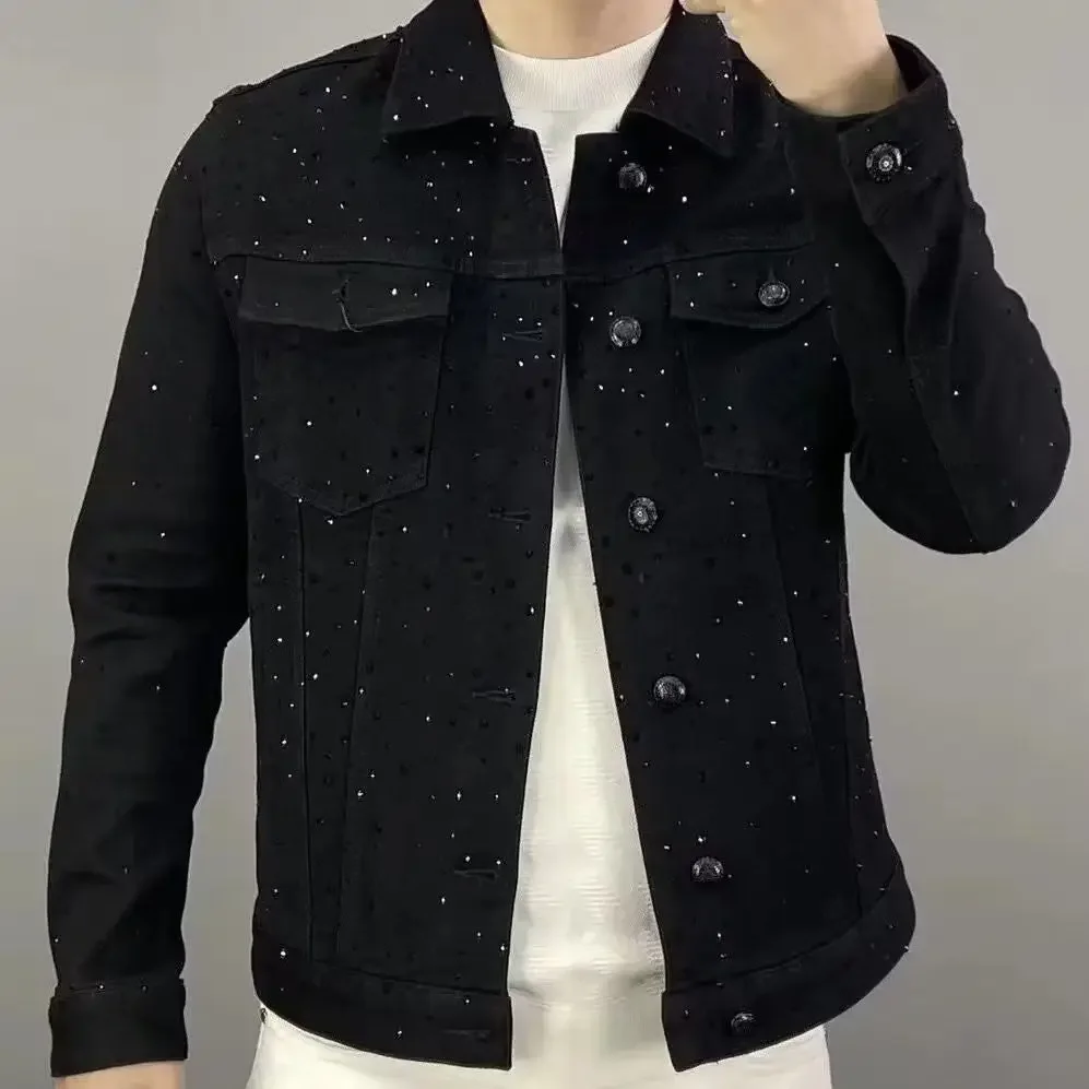 Patchwork Jean Jacket - Jeansjas voor heren Knop Casual Slanke
