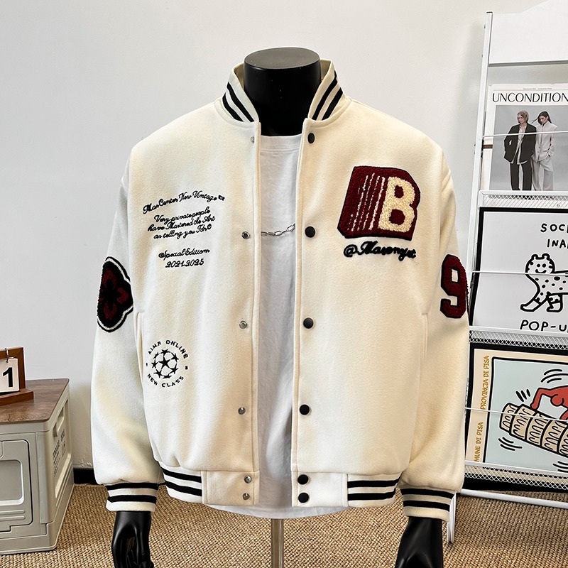 Varsity Jacket Wool - 2026 lente nieuwe jas jongens geborduurd