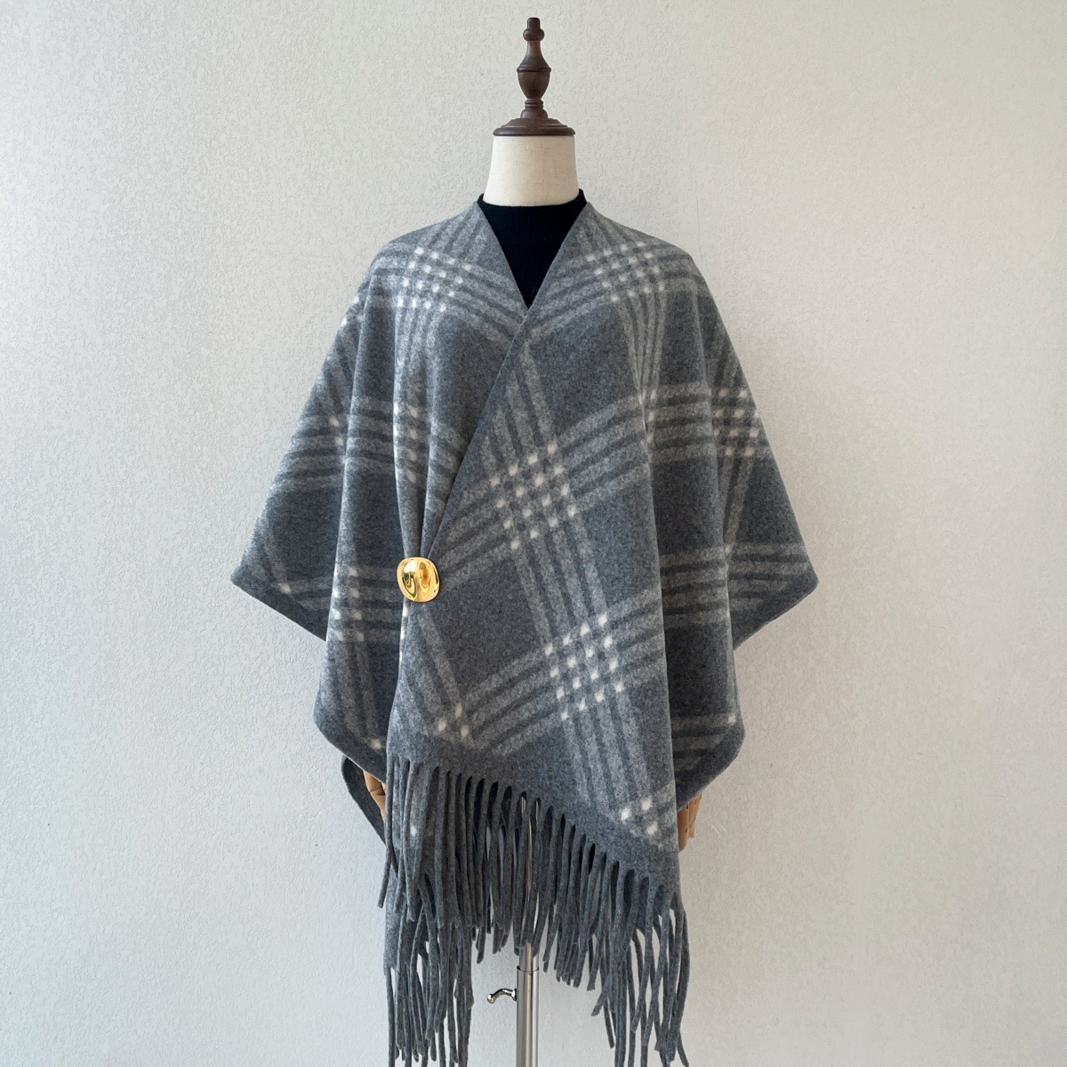 Vintage Fashion Wear - Vintage Print Gefranjerde Cape Sjaal Dames