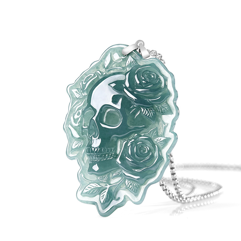 Vintage Fashion Designers - Natuurlijke Birmese Jadeiet Schedelhanger Ketting Mode