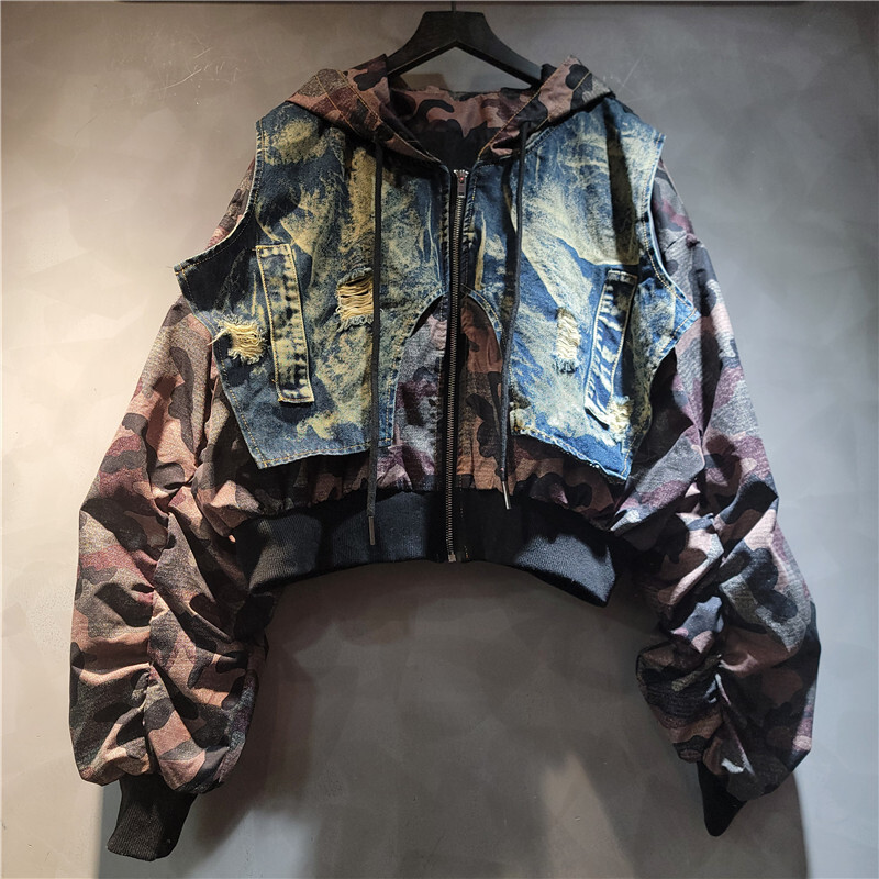 WTHT Trendy dames camouflage g - Patchwork Jean Jacket recensie en prijs